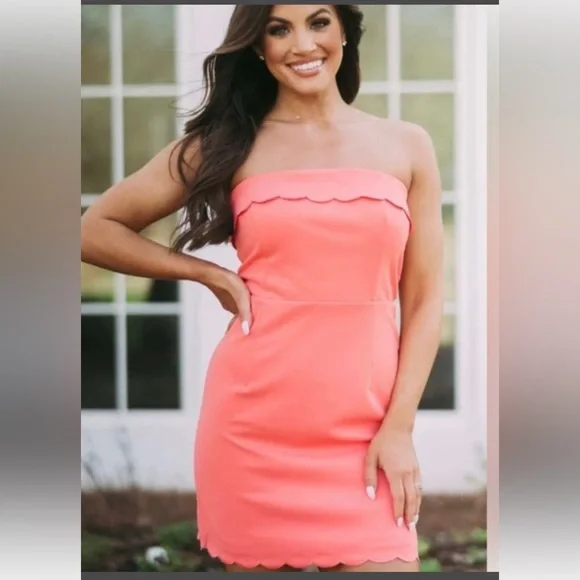 Lena Strapless Coral Dress - Picture 1 of 7